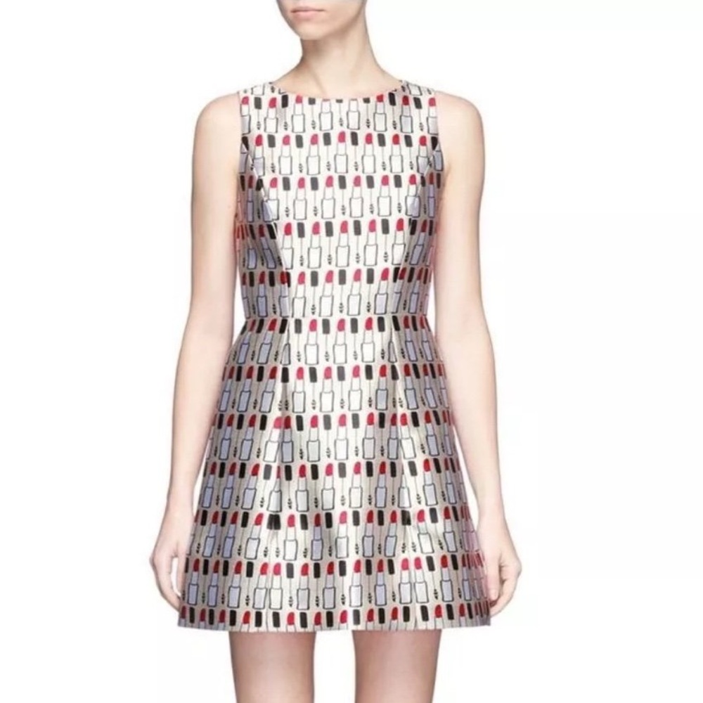 Alice + Olivia White Mini Dress with Red and Black Lipstick Print
